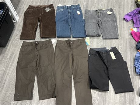 6 NEW W/TAGS WOMENS PANTS / JEANS - ASSORTED SIZES