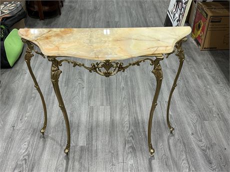 VICTORIAN SOLID BRASS & SOLID MARBLE ENTRY / HALLWAY TABLE (38.5”X31”)