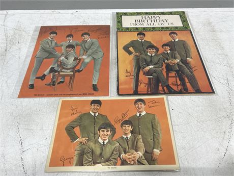 LOT OF 3 RARE 1964 BEATLES COLLECTABLES - BIRTHDAY CARD, POST CARD AND OTHER