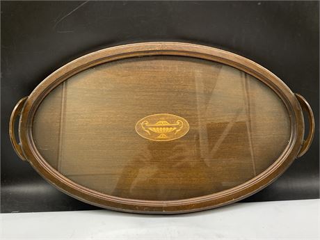 EARLY INLAID GLASS TOP TRAY (25”x15”)
