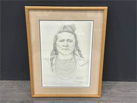 LE FRAMED PRINT OF CROW WAR CHIEF PLENT COUPS (16.5”X20.75”)