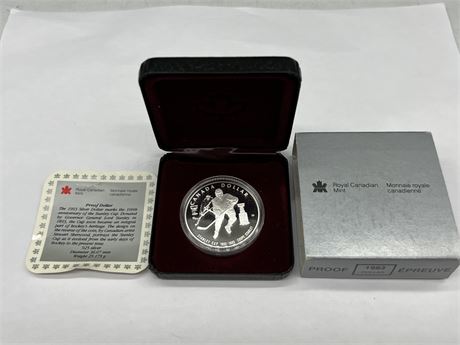 1993 RCM SILVER PROOF STANLEY CUP ANNIVERSARY DOLLAR