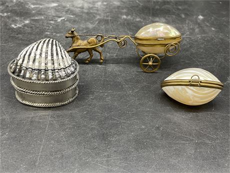 VINTAGE SHELL TRINKET BOXES (1 STERLING NOT MARKED)