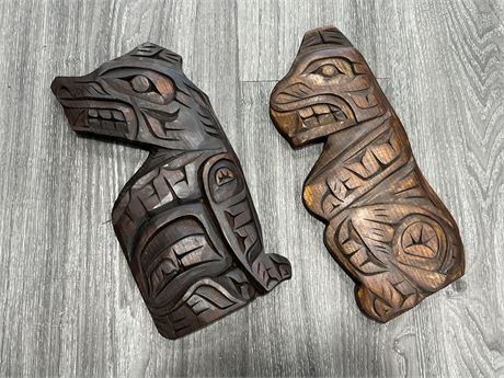 2 SIGNED INDIGENOUS CARVINGS BY NELSON MCCARTY (12”x6”)