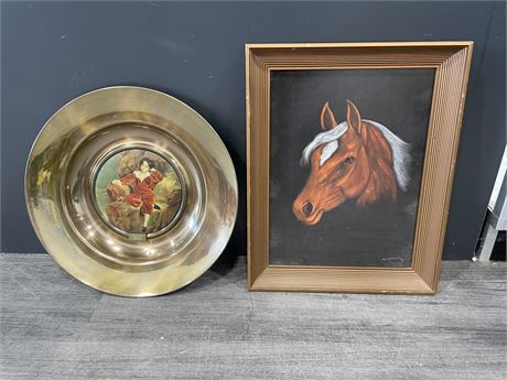 2 PICTURES “THE RED BOY” 16” & SIGNED HORSE 19”x15”
