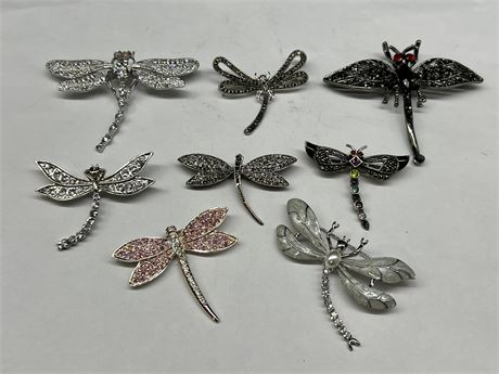 8 DRAGON FLY BROOCHES - 1 IS 925