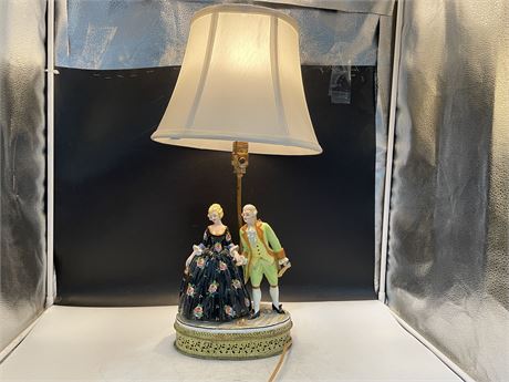 EARLY GERMAN PORCELAIN FIGURAL LAMP (25”)