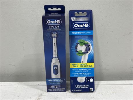 (NEW) ORAL-B PRO 100 TOOTHBRUSH W/BRUSH HEADS
