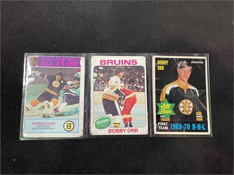 3 BOBBY ORR LATE 60’s/70’s CARDS (POOR CONDITION)
