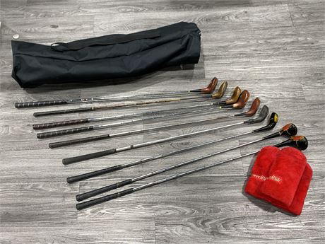 LOT OF VINTAGE RIGHT HANDED GOLF CLUBS W/COVER