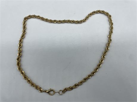 GOLD PLATED TWISTED ROPE CHAIN NECKLACE 18” LONG