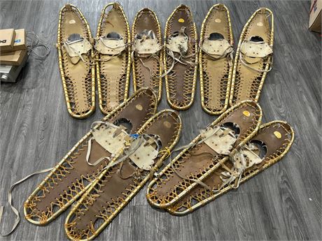 5 VINTAGE PAIRS OF SNOW SHOES