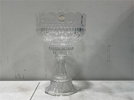 LARGE VINTAGE CRYSTAL COMPOTE - MADE IN POLAND - 13” TALL 9” DIAM