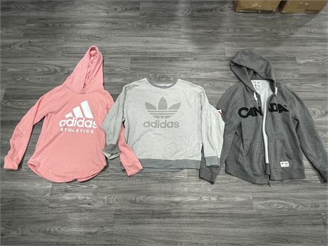 2010 OLYMPIC SWEATER (LARGE - ZIPPER DOESN’T WORK) + ADIDAS HOODIE & CREWNECK