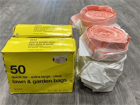 2 BOXES OF CLEAN GARBAGE BAGS & 2 ROLLS OF WHITE GARBAGE BAGS