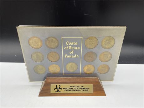 12 “COAT OF ARMS ARMS OF CANADA” COINS IN STAND