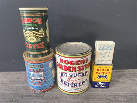 VINTAGE TINS LOT - NABOB & MAXWELL ARE REPRODUCTIONS