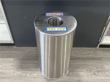 STAINLESS STEEL RECYCLING BIN - 28” TALL  5.5” OPENING