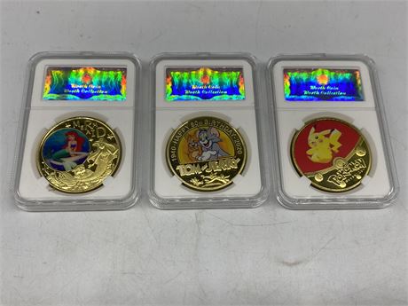 3 CASED GOLD PLATED COINS