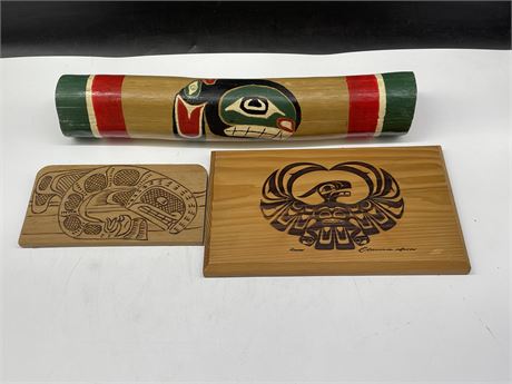 3 WEST COAST NATIVE PIECES OF ART INCL: 2 SIGNED (LARGEST 10”x16”)