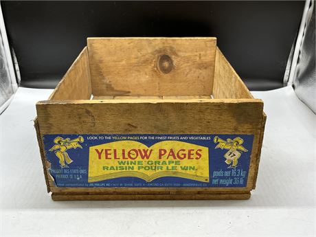 VINTAGE YELLOW PAGES WODDEN CRATE