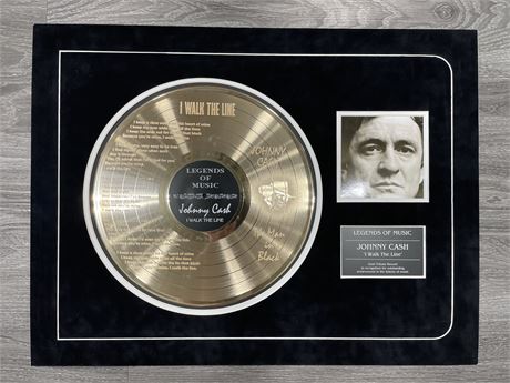 JONNY CASH SPECTACULAR BLACK SUEDE GOLD RECORD DISPLAY