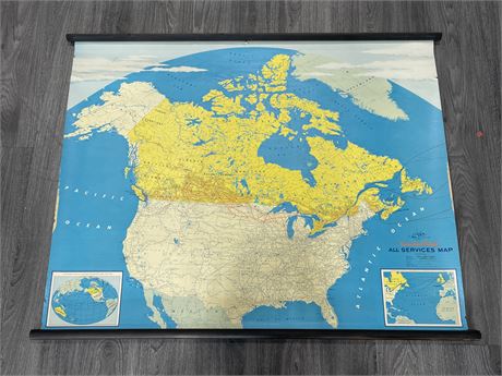 RARE CANADIAN PACIFIC SERVICE MAP - 32” X 42”