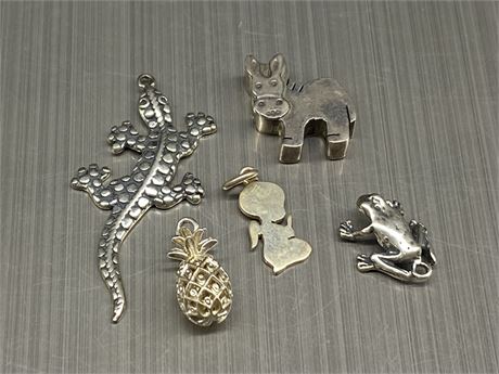 5 STERLING CHARMS & PENDANTS