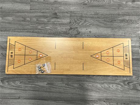 SHUFFLE BOARD TABLE TOP GAME W/ ACCESSORIES - 39”x12”