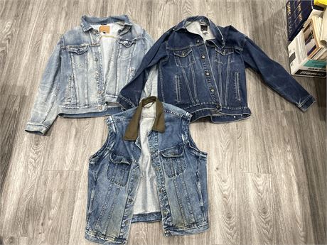 2 USED JEAN JACKETS AND 1 JEAN VEST