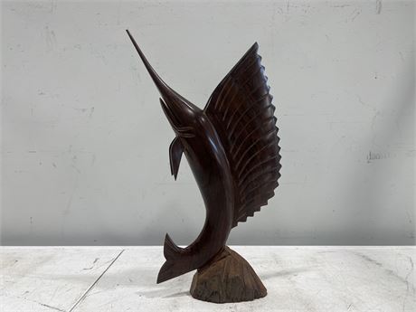LARGE CARVED IRON WOOD MARLIN - 16” TALL