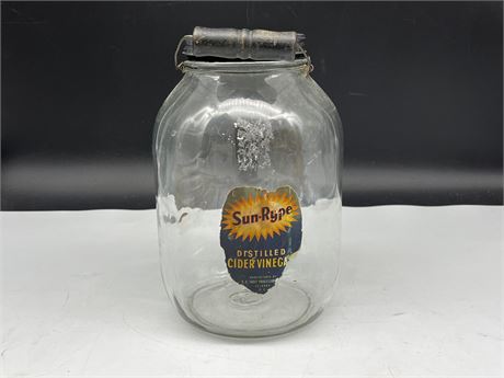 ANTIQUE SUN RYPE GLASS JAR WITH SCREW LID 16X9”