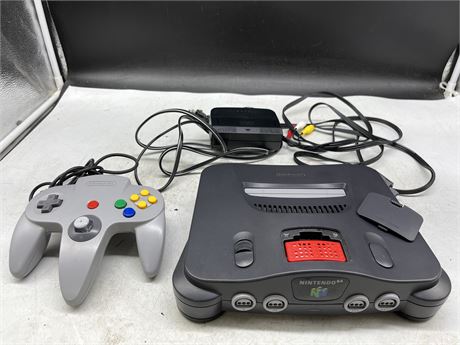 N64 CONSOLE WITH EXPANSION PACK, CORDS, AND ORIGINAL CONTROLLER