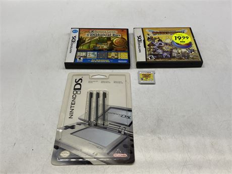 3 NINTENDO DS GAMES & STYLUS PACK
