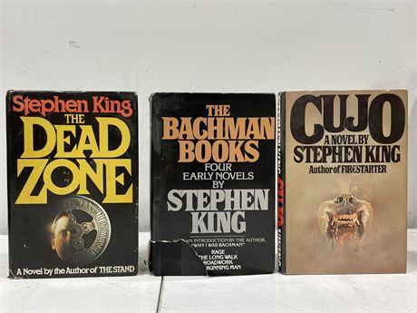 STEPHEN KING FIRST EDITIONS - THE DEAD ZONE, THE BACHMAN, & CUJO