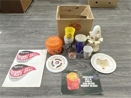 LARGE LOT OF VINTAGE MCDONALD’S COLLECTIBLES - CUPS, POSTERS, TOYS, ETC.