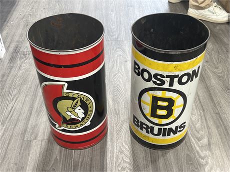 (2) 1990s NHL METAL GARBAGE CANS (20” tall)