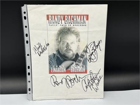 RANDY BACHMAN + BAND SIGNED SLIP - NO COA - 9”x11”