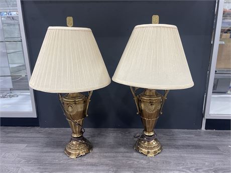 2 VINTAGE BRASS LAMPS - 30” TALL