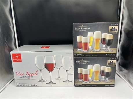 (2) 13PC BEER TASTING SETS / 8PC WINE STEMS MADE IN ITALY