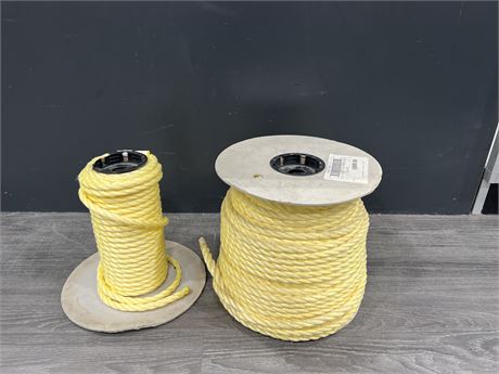 SPOOL OF 1/2” POLY ROPE (APPRX 250’) + SMALL SPOOL OF 3/8” POLY ROPE