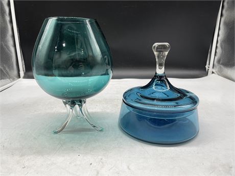 MCM TRI-FOOTED GLASS BOWL & LIDDED DISH