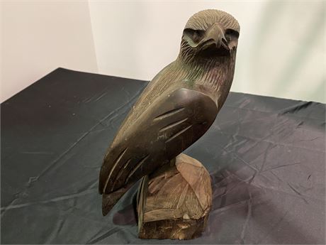 HAND CARVED WOOD EAGLE SCULPTURE (16” tall)