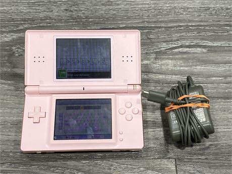 PINK NINTENDO DS LITE W/CHARGER - BOTTOM SCREEN FLICKERS - AS IS
