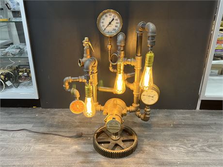VINTAGE STEAM PUNK STYLE LAMP - WORKS (29” tall)