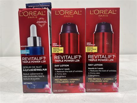 (3 NEW) L’ORÉAL PARIS PRODUCTS INCL: NIGHT SERUM & DAY LOTION