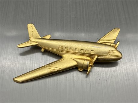 LARGE 3.5” GOLD PLATED D.C. 10 PLANE BROOCH
