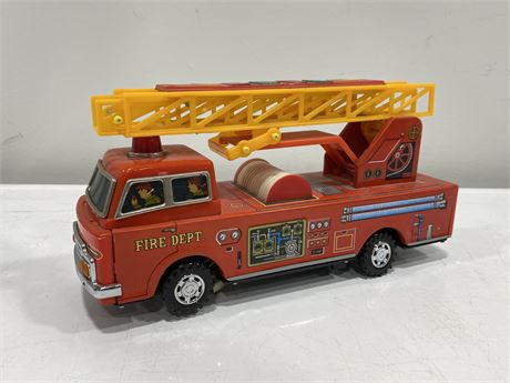 VINTAGE TIN BATTERY OPERATED FIRE TRUCK (12” long)