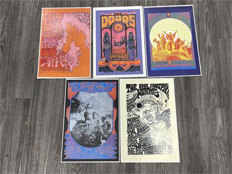 5 ROCK MUSIC / CONCERT POSTERS (12”x18”)