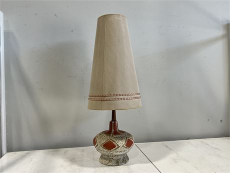 MCM TEAK TABLE LAMP W/ORIGINAL SHADE (34” tall)